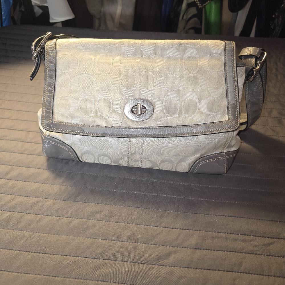 Coach Silver and Gray Shoulder Bag